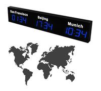 ANGDI Orologio mondiale a LED, orologio con 3/4/5 città, fusi orari multipli, personalizzabile in 12/24 ore e città, orologi digitali da parete con fusi orari per hotel e aziende(Blue,3)