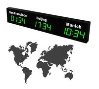 ANGDI Orologio mondiale a LED, orologio con 3/4/5 città, fusi orari multipli, personalizzabile in 12/24 ore e città, orologi digitali da parete con fusi orari per hotel e aziende(Green,3)