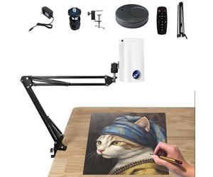 ANGDI Proiettore d'arte intelligente per tracciare disegni e dipingere, proiezione su tela da tavolo e da parete con telecomando e supporto, proiettore per schizzi intelligente(White,0.6m)