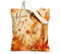 Angel Canvas Tote Bag per le donne, Autunno Fantasioso Maple Leaf Dente di Leone Autunno Arancione Lavabile Riutilizzabile Shopping Bags Idee f, Arancione, 13x15 Inch