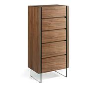 Ángel Cerdá - Cassettiera in Legno di Noce e Vetro Temperato - Cassettiera Alta e Stretta con Cinque Cassetti e Chiusura Soft-Closing - Cassettiera Moderna e Funzionale - 58 x 39 x 119 cm