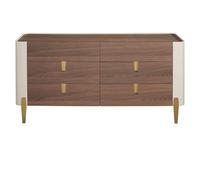 ANGEL CERDÁ - Comò Elegante e Raffinato - 160 x 47 x 76 cm - Piano in Noce Naturale, Struttura in MDF Laccato Beige e Gambe in Acciaio Lucidato Dorato