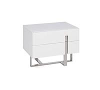 Ángel Cerdá - Comodino Bianco in MDF Laccato Lucido con Gambe in Acciaio Inox - Design Moderno con 2 Cassetti Soft-Closing - Ideale per Camere Minimaliste - 60 x 42 x 45 cm