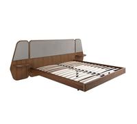 ÁNGEL CERDÁ - Letto Matrimoniale in Noce e Tessuto Grigio con Testiera Imbottita e Comodini Integrati - Letto Matrimoniale Compatibile con Materasso 180x200 cm - Design Moderno - 276 x 209 x 110 cm