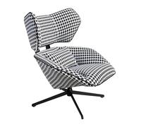 ANGEL CERDÁ - Poltrona Relax Girevole con Braccioli - Design Moderno - 85 x 95 x 98 cm - Rivestita in Tessuto Bianco e Nero con Fantasia Pied-de-Poule