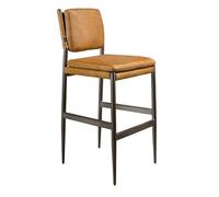 Angel Cerdá - Sgabello Alto da Cucina Rivestito in Pelle Marrone - Design Moderno con Gambe in Acciaio Inox Lucidato Scurito - Comodo ed Elegante per la Cucina o la Sala da Pranzo - 49 x 55 x 112 cm