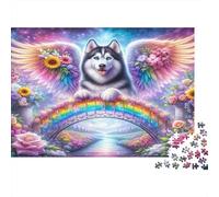 Angel Dog Rainbow Bridge Jigsaw Puzzle for Adults: Husky with Rainbow Wings Fun Present & Activity for Home Wall Decor 70x50cm/1000pcs