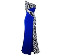 Angel-fashions Abito da sera da donna monospalla zebra con pietre preziose, Blu Royal Plissettato, M