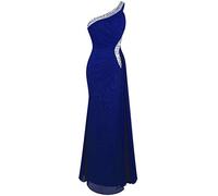 Angel-fashions Abito da Sera Morbido da Donna con Nastro Increspato e Bordatura Blu Reale 48