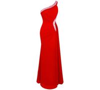Angel-fashions Abito da Sera Morbido da Donna con Nastro Increspato e Bordatura Rosso 50