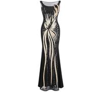 Angel-fashions Abito da Sera Nero con Paillettes Oro Trasparente da Donna Oro Nero 48