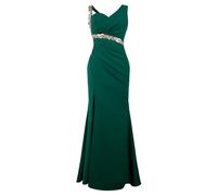 Angel-fashions Donna Abito da Sera Verde a Spalla Unica Sfrangiato con Paillettes Dorate Spacco e Peplum Perfetto per Il Ballo di fine Anno Size 46
