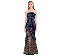 Angel-fashions Elegante Abito da Sera Senza Spalline con Paillettes con Scollo AntiGraffio e Motivo Geometrico, Abito da Festa Formale Blu Navy 40