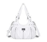 Angelkiss, Borsa a tracolla da donna grande, in finta pelle lavata, hobo, bianco, Large