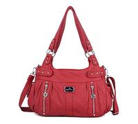 Angelkiss, Borsa a tracolla da donna grande, in finta pelle lavata, hobo, Rosso, Large