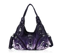 Angel Kiss Borsa a tracolla da donna Hobo Borsa a tracolla con manici, in morbida pelle PU con strappi, molti scomparti per donne, Bella Viola, 29cm x 13cm x 21cm, Hobo
