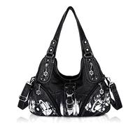 Angel Kiss Borsa a tracolla da donna Hobo Borsa a tracolla con manici, in morbida pelle PU con strappi, molti scomparti per donne, Z-nero, 29cm x 13cm x 21cm, Hobo