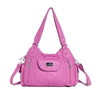 Angel Kiss Borsa a tracolla da donna, in pelle lavata, borsa tote bag mutipocket Hobo Purse, Rosa 6