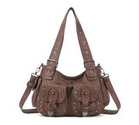 Angel Kiss Hobo Bags - Borsa a tracolla da donna, con borchie, multi tasca, Y2K, Marrone, 12.5"l X 4.3"w X 9"h