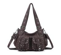 Angel Kiss Hobo Bags - Borsa a tracolla da donna, con borchie, multi tasca, Y2K, Marrone caffè., 12.5" x 4.3" x 9"