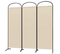 Angel Living Paraventi Divisorio 3 Pannelli con Soffitto e Base Curvo, Decorazione Elegante, Divisorio Pieghevole (168.5 x 185 cm, Beige)