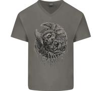 Angel Teschio Della Morte Motociclista Moto Gotico Uomo V-Neck Cotone T-Shirt