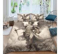 angel warriorSet Di Copripiumino ultra microfibra 3 pezzi motivo 3D con cerniera mythical fantasy art copripiumino con federe traspirante ultra morbido for coppie King（220x240cm）