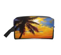 Angel Wing - Beauty case portatile da viaggio di grande capacità (modelli stampati), impermeabile, per uomini e donne, per viaggi d'affari, fitness, bagno, conservazione quotidiana, Palmo tramonto