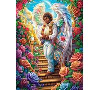 Angel with Rainbow Wings on Stairs Puzzle 500 Pezzi Per Decorare La Parete Science Fiction Magical Dream Cartone Spesso Non Sbiadisce Per Camera Da Letto Con Cornice Inclusa Stampa Ad Alta Definizion