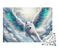 Angel Wolf Flying Puzzle 1000 Pz Winged White Wolf in Cartone Spessore Per Appassionati Adolescenti Allenare La Mente Decorare Casa Interlocking Con Poster 38x26cm/1000pcs