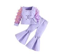 Angel ZYJ 2-Piece Girl Suit Set, Bow Knot Mesh Maniche Giacca e Pantaloni Abbigliamento Outfit (Blu - B, 8 anni)