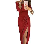 Angel ZYJ Abito da Donna Senza Spalline Lucente da Cocktail Max 3/4 Maniche a Spacco Alto (Red, S)