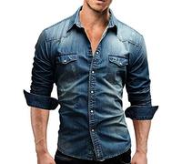 Angel ZYJ Camicie Uomo Jeans Maglietta Informale Allentata Comode E Traspiranti Stile Slim Manica Lunga Primavera Autunno Shirts (Blu, M)