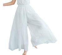 Angel ZYJ Pantaloni Estivi da Donna Pantaloni Lino Donna Gamba Larga Leggeri Comodi Vita Alta Pantaloni Yoga Dance Jogging Pantaloni (S, Bianco)