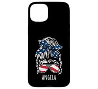 Angela - Chignon per capelli disordinato, con occhiali da sole e nastro USA Custodia per iPhone 15 Plus