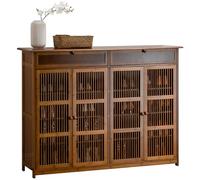 angelfanmily Armadietto Scarpiera Portascarpe in bambù, 4 Ripiani, Anta Ribaltabile e 4 Ante Forate + 2 Cassetti Estraibili | per Ingresso, Corridoio e Appartamenti (Marrone, 130x35x100cm)