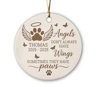 Angeli Don't Always Have Wings Sometimes They Have Paws Ornamento di Natale in ceramica, Nome/Anni Personalizzato Cane simpatia Ornamento di Natale, Personalizzato Pet Paw Memorial Lutto Ornamenti di