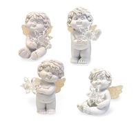 Angeli IGOR con cristallo di ghiaccio, set 4 pezzi: statuette angioletti decorativi in resina bianca, soprammobili natalizi portafortuna, decorazioni inverno casa, regalo piccolo natale, 7 cm