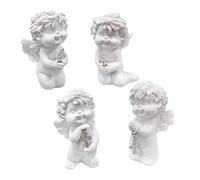 Angeli IGOR con croce, set 4 pezzi: statuette angioletti decorativi bianchi in resina, soprammobili commemorativi piccoli, figure simboliche per cimitero, lutto, tomba, ricordo e Ognissanti, 7 cm