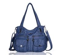 Angelkiss 5739/1 - Borsa a mano in pelle, a tracolla, ampia capacità, con 8 piccole tasche, per ragazze e donne, blu (Blu) - 5739/1