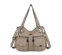 Angelkiss 5739/1 - Borsa a mano in pelle, a tracolla, ampia capacità, con 8 piccole tasche, per ragazze e donne, Kaki (Verde) - 5739/1