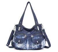 Angelkiss 5739/1 - Borsa a mano in pelle, a tracolla, ampia capacità, con 8 piccole tasche, per ragazze e donne, (Bleu3), Medium