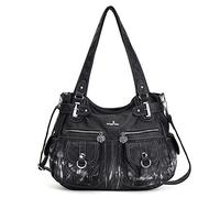Angelkiss 5739/1 - Borsa a mano in pelle, a tracolla, ampia capacità, con 8 piccole tasche, per ragazze e donne, (Z-noir), Medium