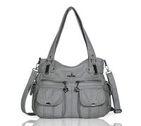 Angelkiss 5739/1 - Borsa a mano in pelle, a tracolla, ampia capacità, con 8 piccole tasche, per ragazze e donne, grigio 2 (Grigio) - 5739/1