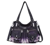 Angelkiss 5739/1 - Borsa a mano in pelle, a tracolla, ampia capacità, con 8 piccole tasche, per ragazze e donne, ((Z-violet)), Medium