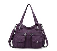 Angelkiss 5739/1 - Borsa a mano in pelle, a tracolla, ampia capacità, con 8 piccole tasche, per ragazze e donne, Violet (Viola) - 5739/1
