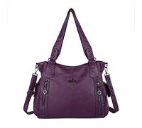 Angelkiss - borsa da donna in pelle lavata 2 in 1, con zip nella parte superiore e tasche multiple; utilizzabile anche come borsa a tracolla - codice: 1193; colore: viola