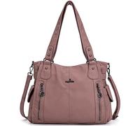 Angelkiss - borsa da donna in pelle lavata 2 in 1, con zip nella parte superiore e tasche multiple; utilizzabile anche come borsa a tracolla - codice: 1193, Rosa (Rosa) - 1193