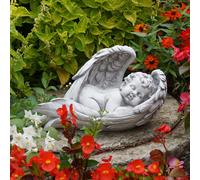 Angelo bambino in ali decorazione tomba statua in pietra 22 cm 9 kg grigio ce...