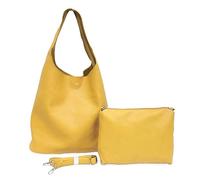 ANGELO Borsa a Spalla da Donna in Pelle PU, Borsa a Sacca 2in1 con Pochette e Tracolla Rimovibile, Hobo Tote Elegante Grande Capienza, per Lavoro, Ufficio, Università, Viaggio (Giallo)